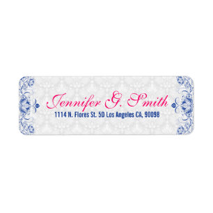 Etiqueta Elegantes damascos blancos y reinas florales azule
