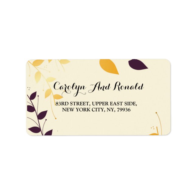 Etiqueta Elegantes hojas doradas púrpura (Frente)