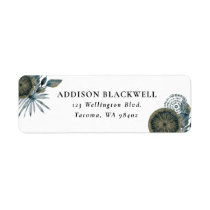 Etiqueta Elegantes hojas geométricas Verde azuladas de oro 