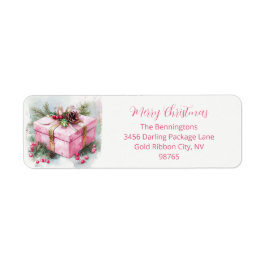 Etiqueta Elegantes Navidades de color rosa con dirección de