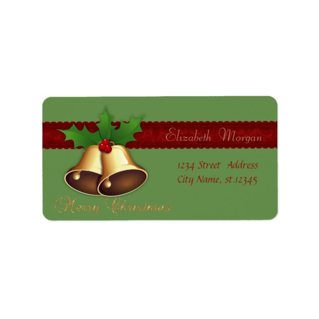Etiqueta Elegantes Navidades de estilo Bells Holly Branches (Frente)