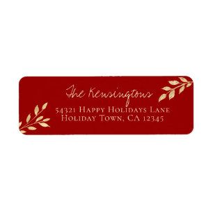 Etiqueta Elegantes Navidades de hojas de oro en rojo invern