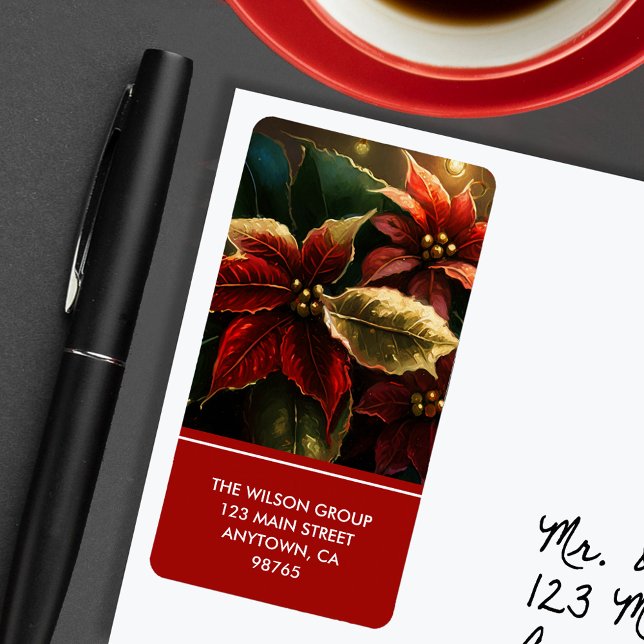 Etiqueta Elegantes Navidades de Poinsettias Dirección de Re (Subido por el creador)