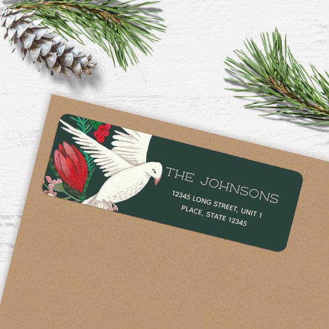 Etiqueta Elegantes Navidades florales de la cocina verde (Elegant Green Dove Floral Christmas Label)