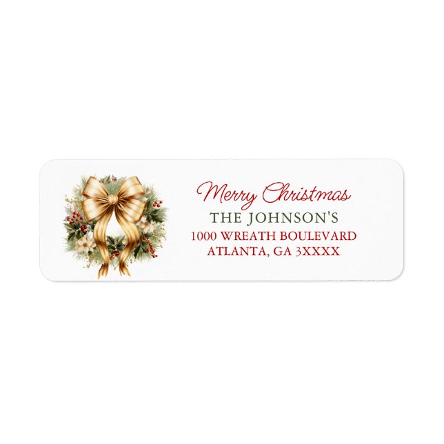 Etiqueta Elegantes Navidades Gold Wreath Felices Fiestas (Frente)