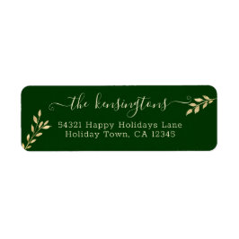 Etiqueta Elegantes Navidades hojas de oro en abe verde fore