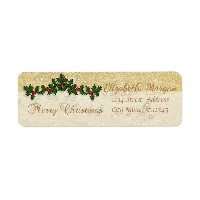 Etiqueta Elegantes Navidades Holly Berry Branches, Purpurin (Frente)