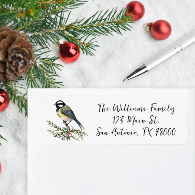 Etiqueta Elegantes Navidades Titmouse Dirección de retorno (Beautiful winter bird return address label.)