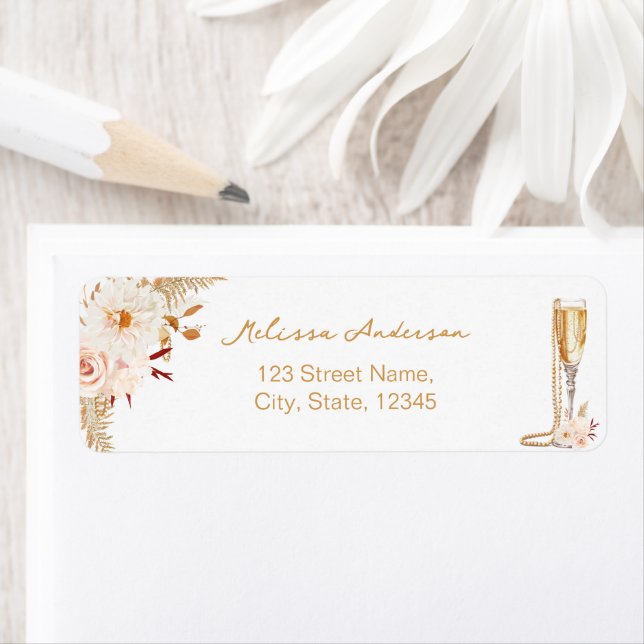 Etiqueta Elegantes Perlas y Prosecco Retorno de Ducha Brida (In situ)