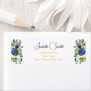 Etiqueta Elegantes rosas de acuarela azul marino Bodas Blan