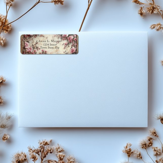 Etiqueta Elegantes rosas rosadas victorianas de época (Subido por el creador)