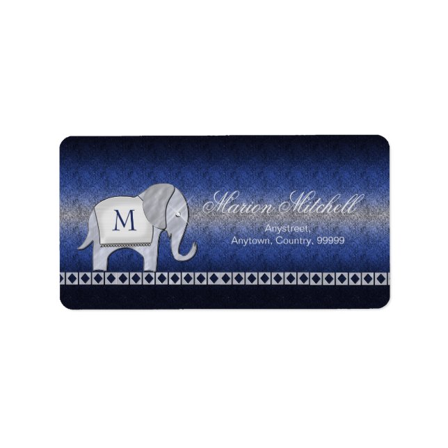 Etiqueta Elephant Walk Monograma Plata/Azul ID390 (Frente)