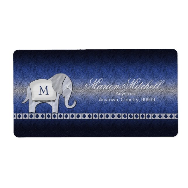 Etiqueta Elephant Walk Monograma Plata/Azul ID390 (Frente)