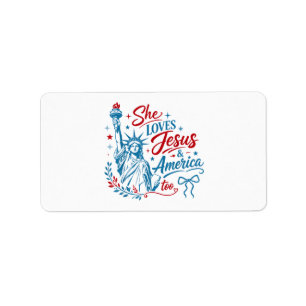 Etiqueta Ella Ama a Jesús y a América También 4 de Julio Cr