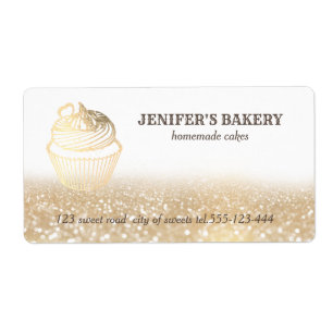 Etiqueta Embalaje de cupcakes caseros con purpurinoso de or