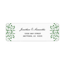 Emerald Green Vines Elegant Script Return Address
