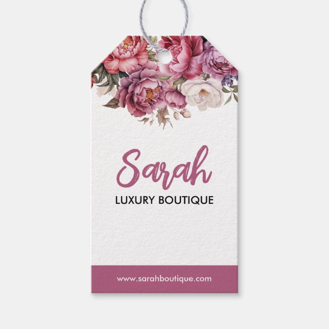 Etiqueta empresarial floral marrón claro y beige e (Anverso)