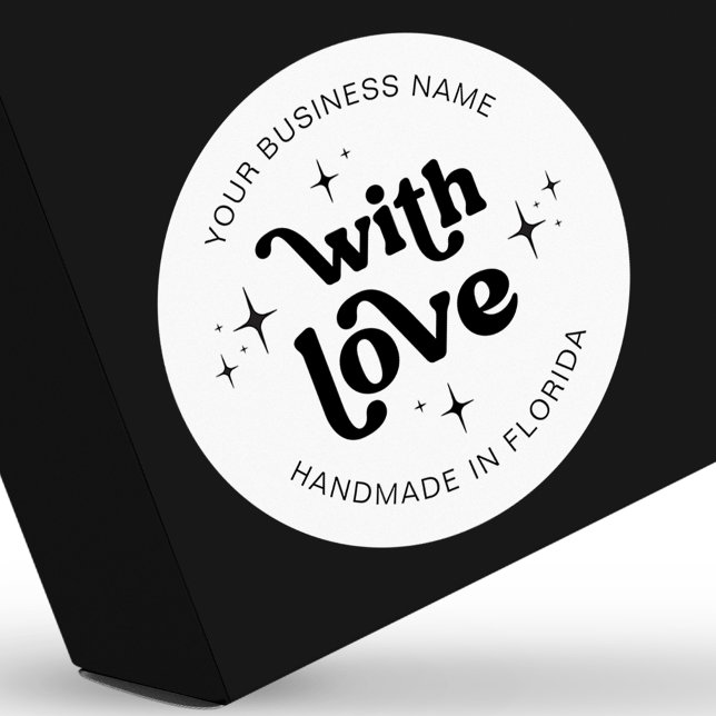Etiqueta Empresarial Retro Groovy Hecha a Mano Con (Complete your packaging design with these trendy with love product labels)