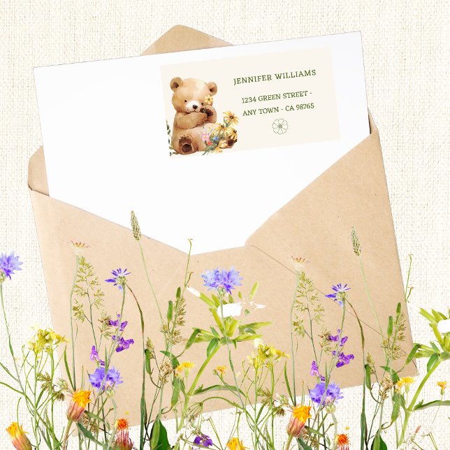 Etiqueta Encantador Bear & Wildflower Baby Shower (Subido por el creador)