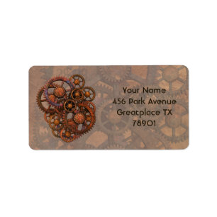 Etiqueta Engranajes metalizado oxidados de Steampunk con