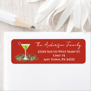 Etiqueta Envio Navideño de Martini Rojo Festivo y Muérdago