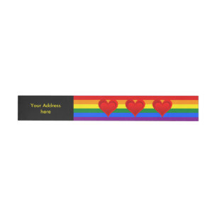 Etiqueta Envolvente De Dirección COLORES DE LA BANDERA DE RAINBOW y corazón rojo + 