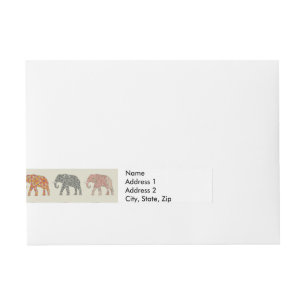 Etiqueta Envolvente De Dirección Elefante Patrón de Animal Colorido Contemporáneo