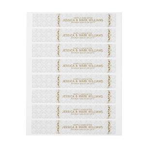 Etiqueta Envolvente De Dirección Etiqueta de boda Lace de oro con damascos blancos