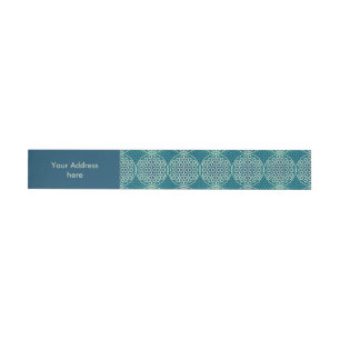 Etiqueta Envolvente De Dirección Flor de vida - patrón de sello - azul cian