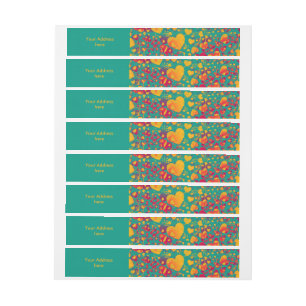 Etiqueta Envolvente De Dirección Gracioso patrón cardíaco IX - amarillo rojo verde