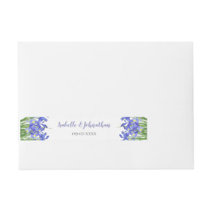 Etiqueta Envolvente De Dirección Invitación de boda floral con lirios azules de bay