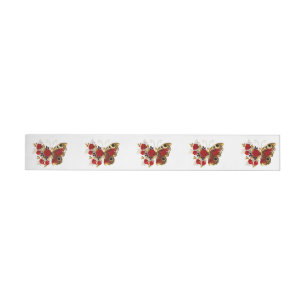 Etiqueta Envolvente De Dirección Mariposa de flor roja con rosas rojas