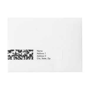 Etiqueta Envolvente De Dirección Patrón Floral Veneciano en Negro y Blanco de Willi