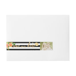 Etiqueta Envolvente De Dirección PixDezines acuarela/floral/rayas/dorado