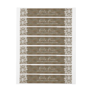 Etiqueta Envolvente De Dirección Rústico Faux Wood & White Vintage Lace