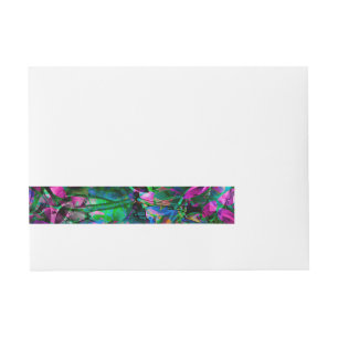 Etiqueta Envolvente De Dirección Vitral abstracto floral de la etiqueta envuelta