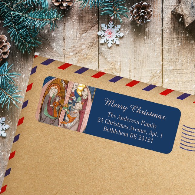 Etiqueta Epiphany Magi, una delicia culinaria (Medieval Catholic Christian Merry Christmas Epiphany Three Magi Kings Return Address Label)