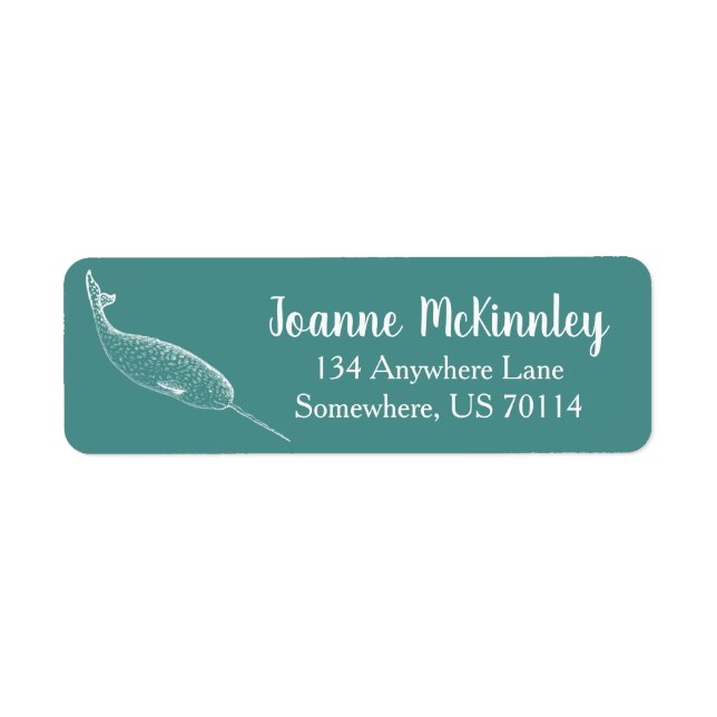 Etiqueta Esbozo de ballena nautical White Narwhal (Frente)