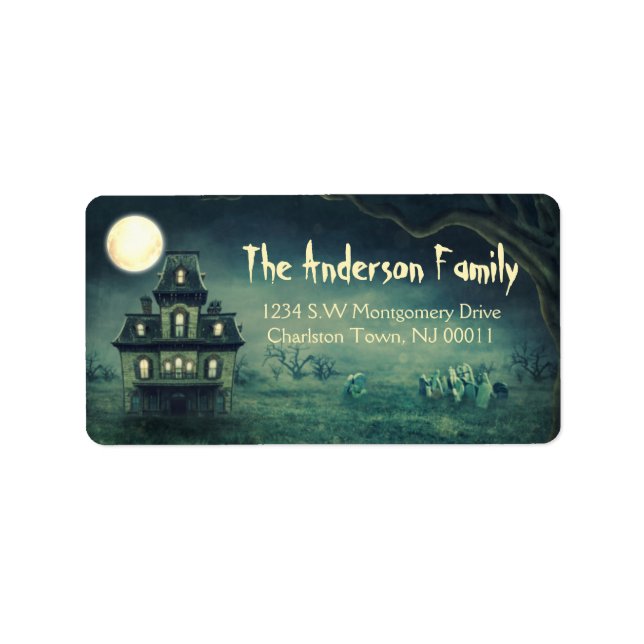 Etiqueta Escandalosa Halloween Hauned House Moon (Frente)