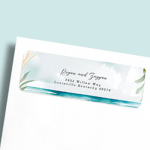 Etiqueta Escena de boda en la playa con acuarela floral Dir