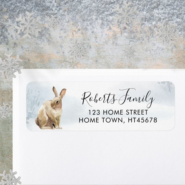 Etiqueta Escena de bosque invernal conejo liebre (Winter Woodland Scene Rabbit Hare Label)