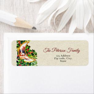 Etiqueta Escena de invierno de la luna navideña vintage fes