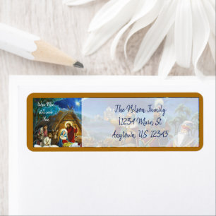 Etiqueta Escena de la Natividad con Reyes Magos vacaciones 