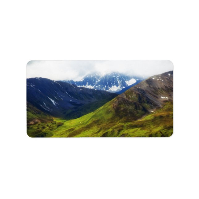 Etiqueta Escena de las montañas de Alaskan (Frente)