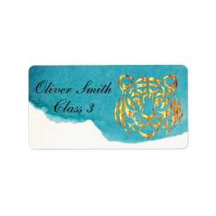 Etiqueta escolar personalizada del tigre de cara d