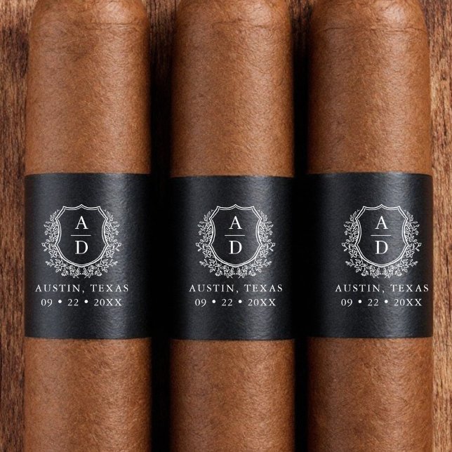 Etiqueta Escudo blanco negro Monograma Boda Cigar Banda (Subido por el creador)