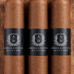 Etiqueta Escudo blanco negro Monograma Boda Cigar Banda