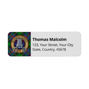 Etiqueta Escudo de Clan Malcolm sobre tartán