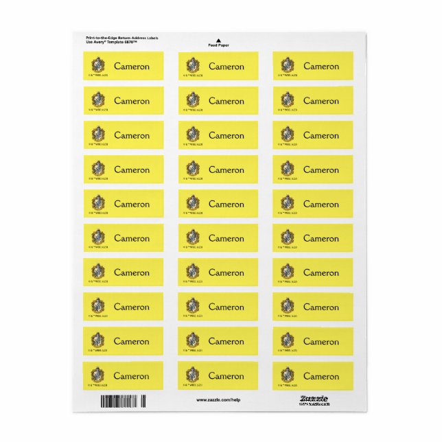Etiqueta Escudo de Hufflepuff para niños (Hoja Entera)