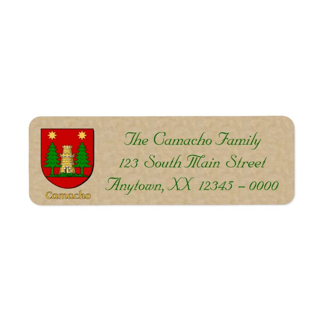 Etiqueta Escudo heráldico de Camacho (Frente)